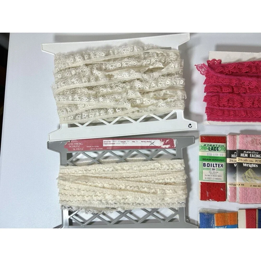 Vintage Ruffled Lace Trim Lot Stretch Craft Fabric Unknown Measurements
